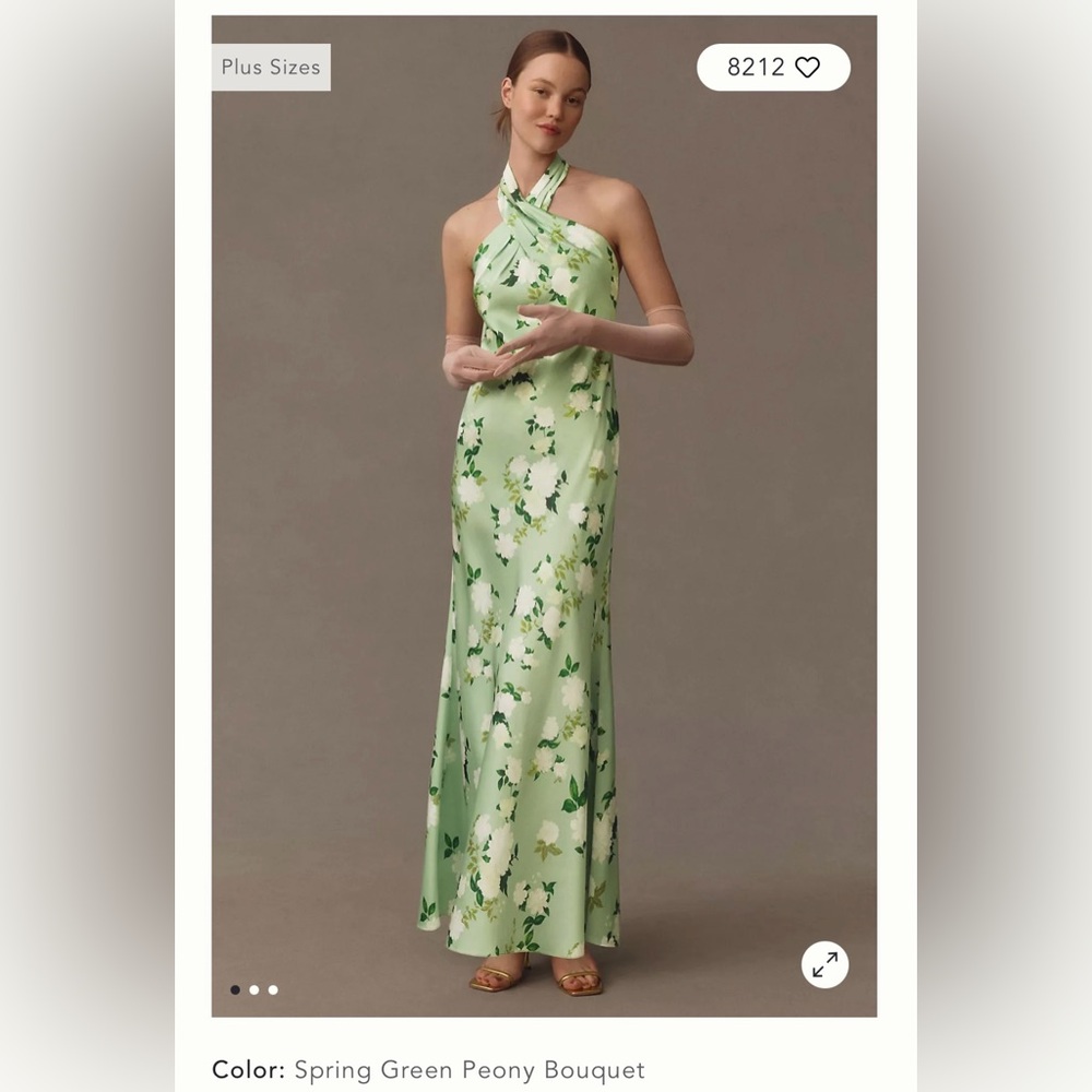 BHLDN RUBY TWIST HALTER SATIN GOWN - Spring green floral